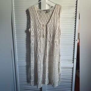 White stag Crochet Sleeveless Dress in Cream